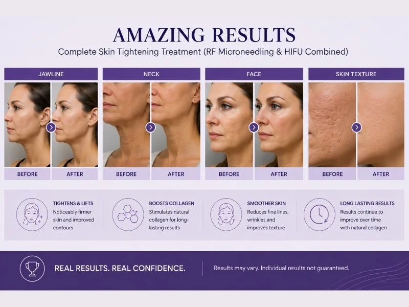 Before and after complete skin tightening treatment Busby results