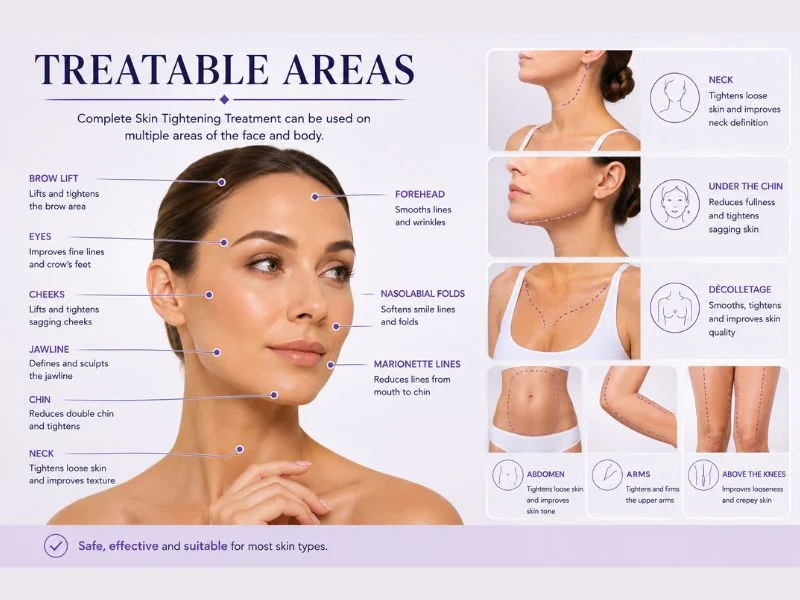 Areas of the body you can have complete skin tightening treatment Busby
