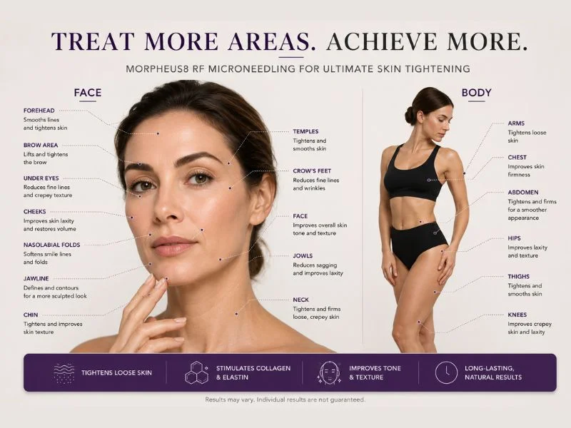 Total Skin tightening treatment Busby areas of the body and face that can be treated